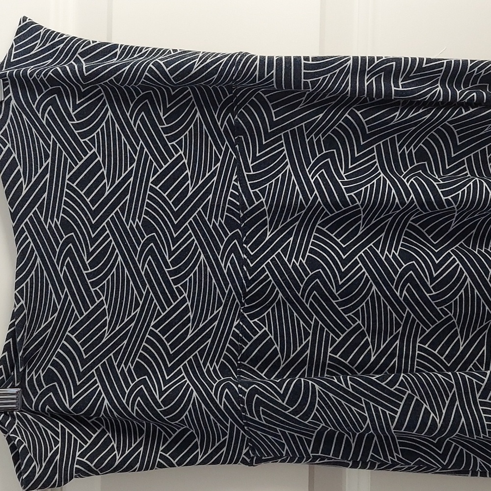 Thyme and Honey Roll Top Maxi Skirt Medium Blue White Geometric Flowy